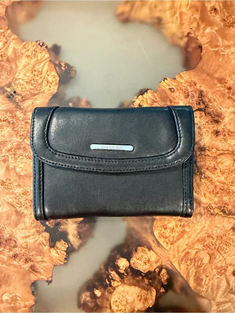 Nine West Black Trifold Leather Wallet with Silver Accent